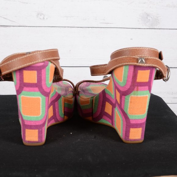 Prada Canvas Wedge Sandals with Studded Straps - Picture 4 of 6